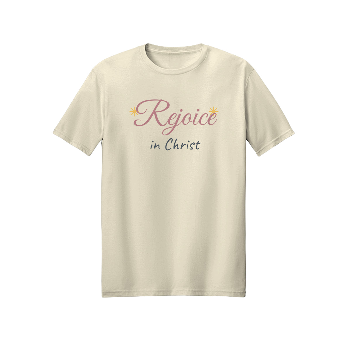 Sunlit Script Rejoice in Christ shirt in Off White