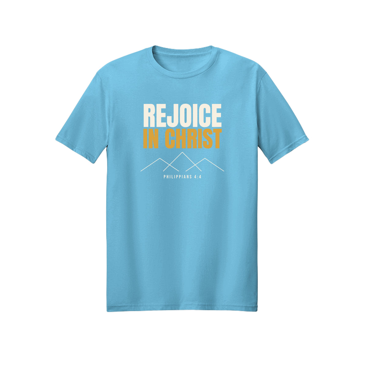 Bold Gold Rejoice in Christ shirt in Sky