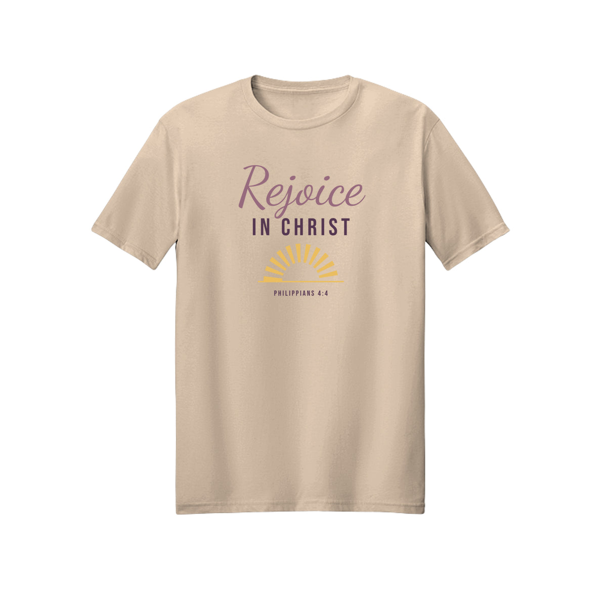 Sunrise Script Rejoice in Christ shirt in Natural