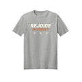 Distressed White Rejoice in Christ shirt in Ash
