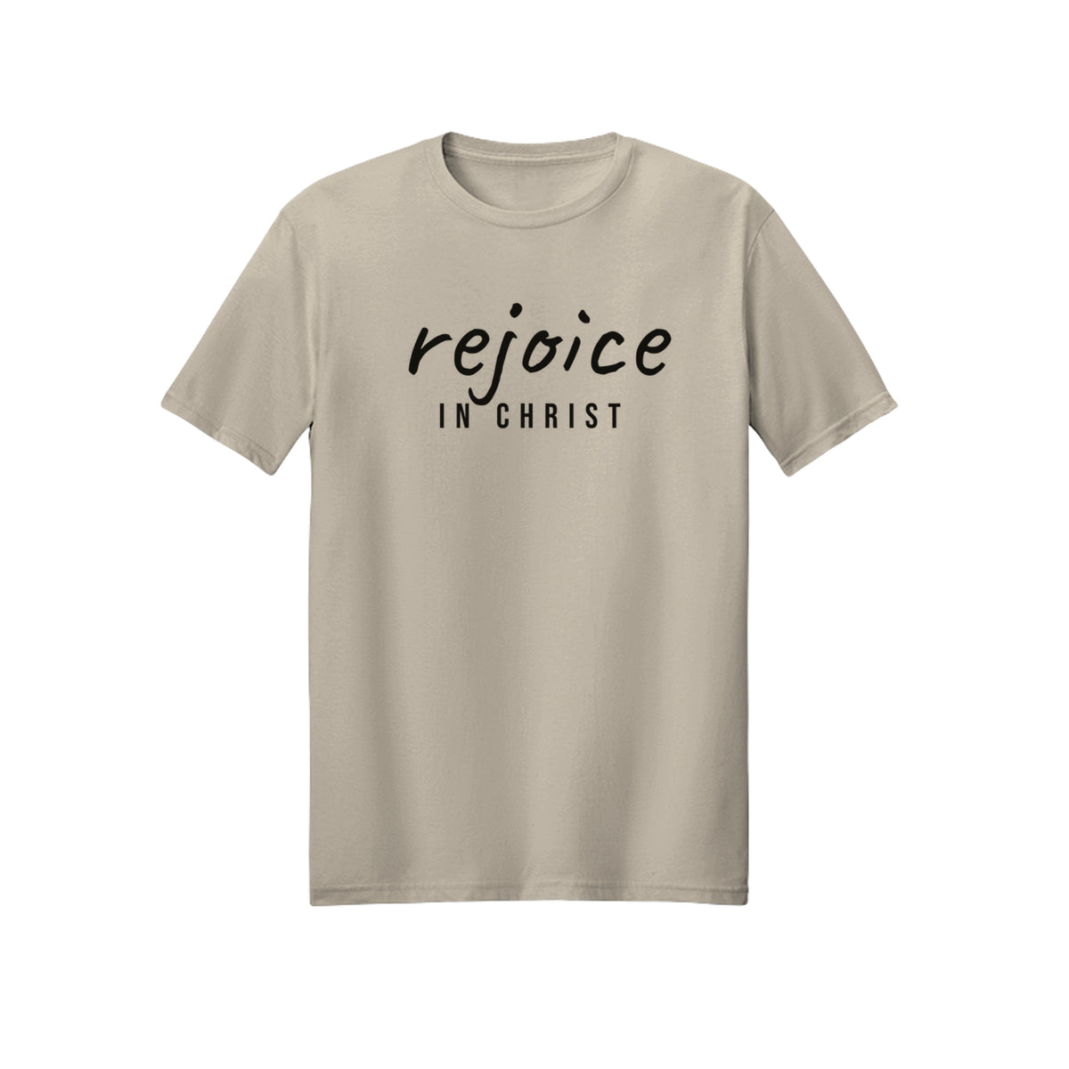 Small Modern Rejoice in Christ shirt in Sand