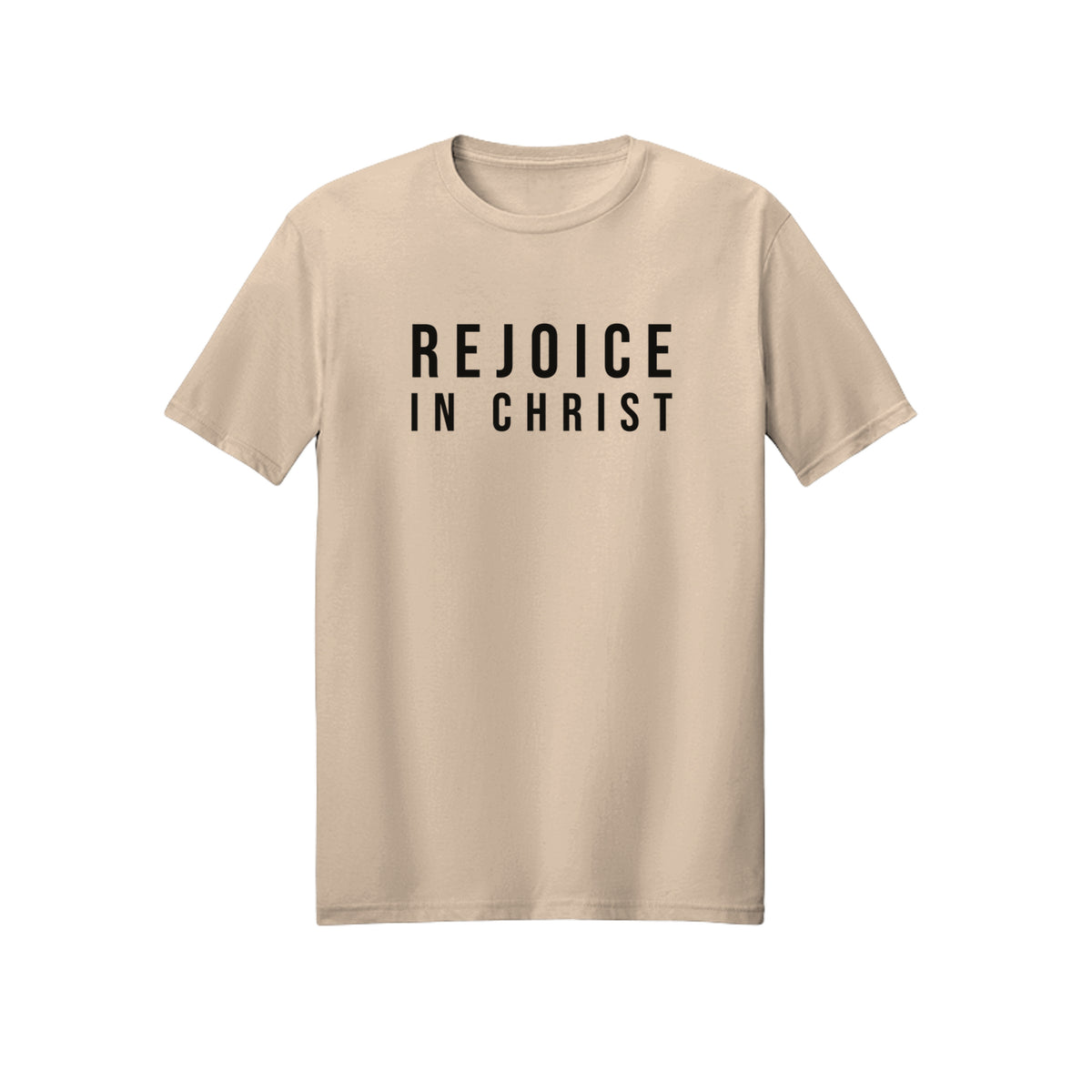 Modern Condensed Rejoice in Christ shirt in Natural