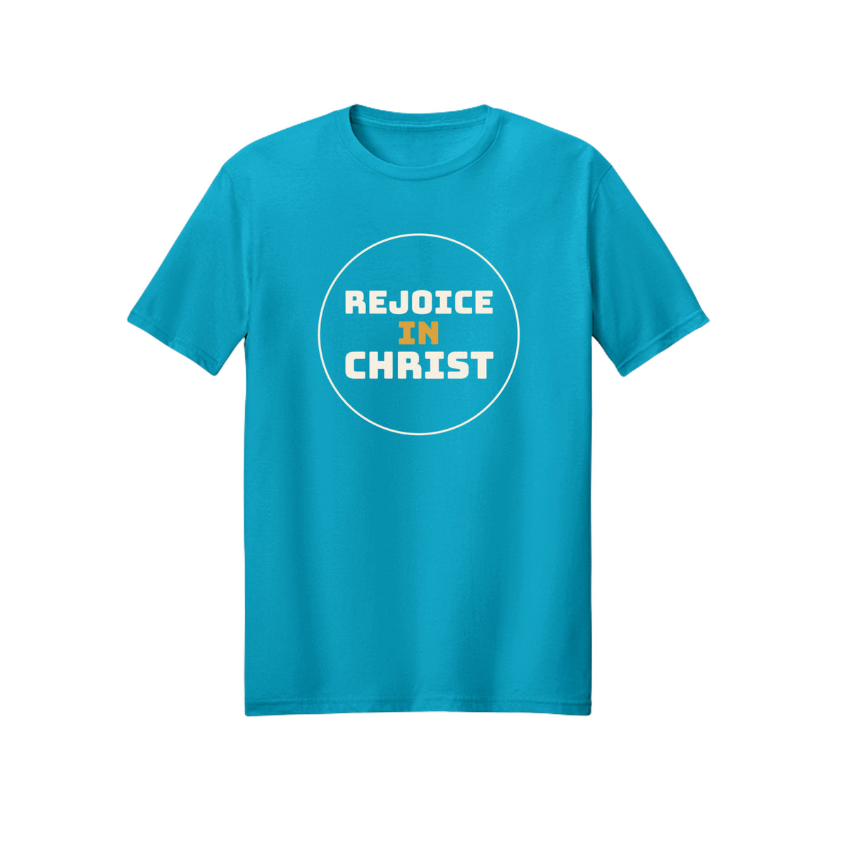 Circular Rejoice in Christ shirt in Carolina Blue