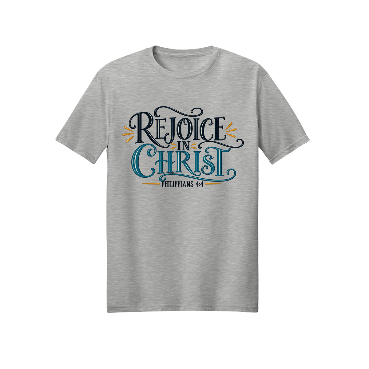 Ornate Rejoice in Christ shirt — 2027 LDS youth theme design, Philippians 4:4 in Ash
