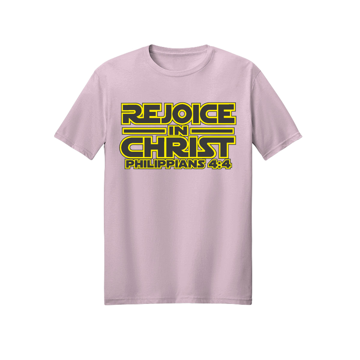 Yellow Geometric Rejoice in Christ shirt in Light Pink