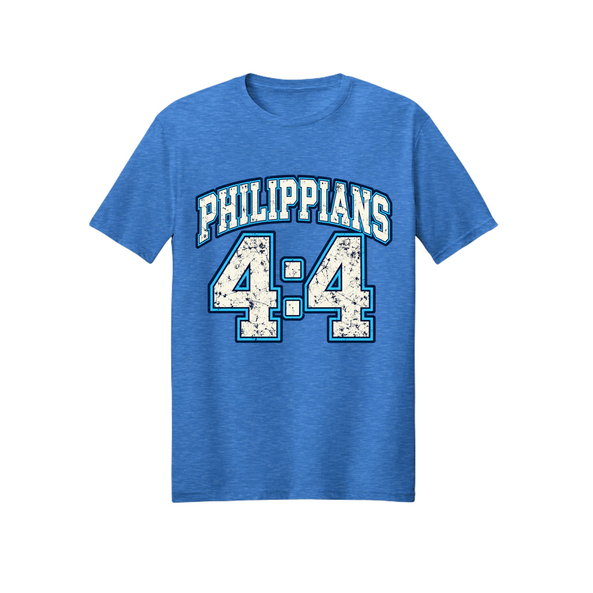 Philippians 4:4 Collegiate Rejoice in Christ shirt in Heather Royal