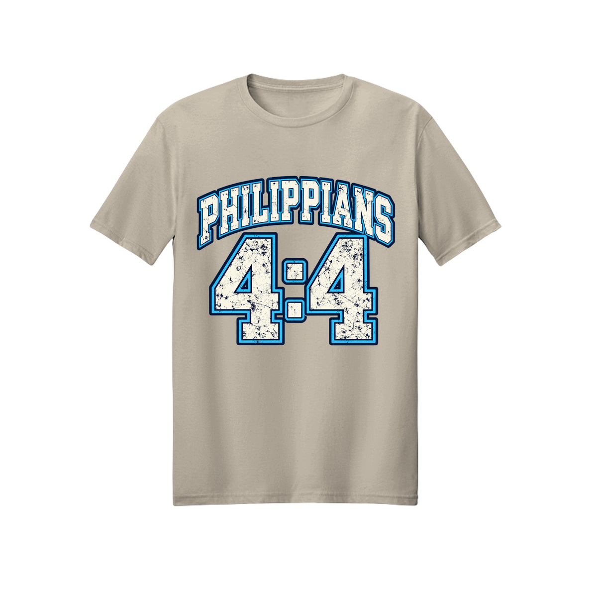 Philippians 4:4 Collegiate Rejoice in Christ shirt in Sand