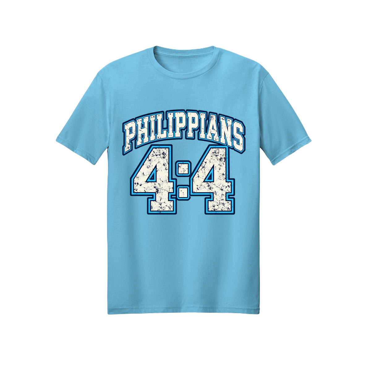 Philippians 4:4 Collegiate Rejoice in Christ shirt in Sky