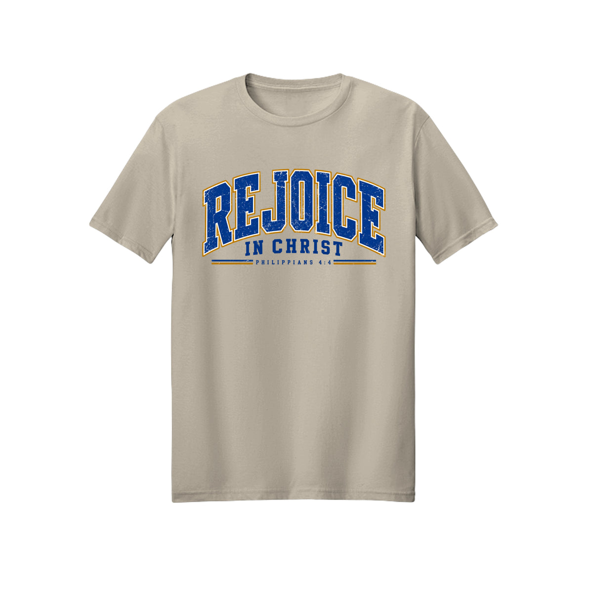 Collegiate Rejoice in Christ shirt in Sand