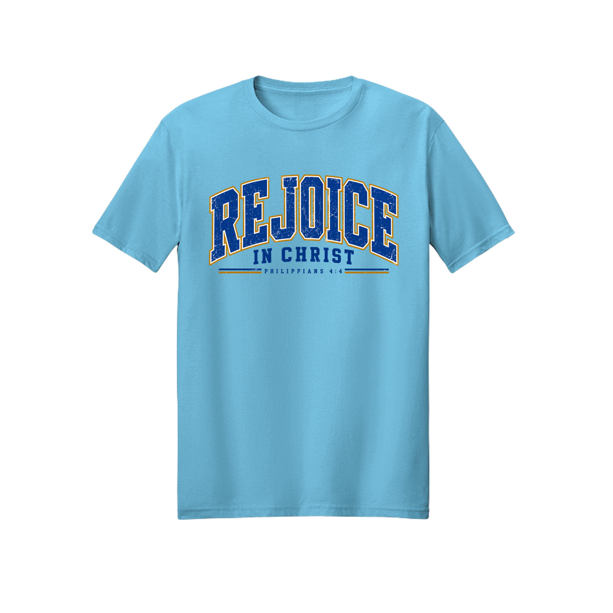 Collegiate Rejoice in Christ shirt in Sky