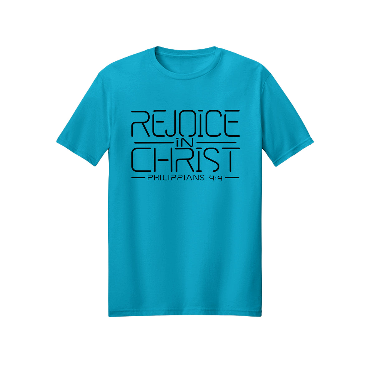 Dark Modern Line Rejoice in Christ shirt in Carolina Blue
