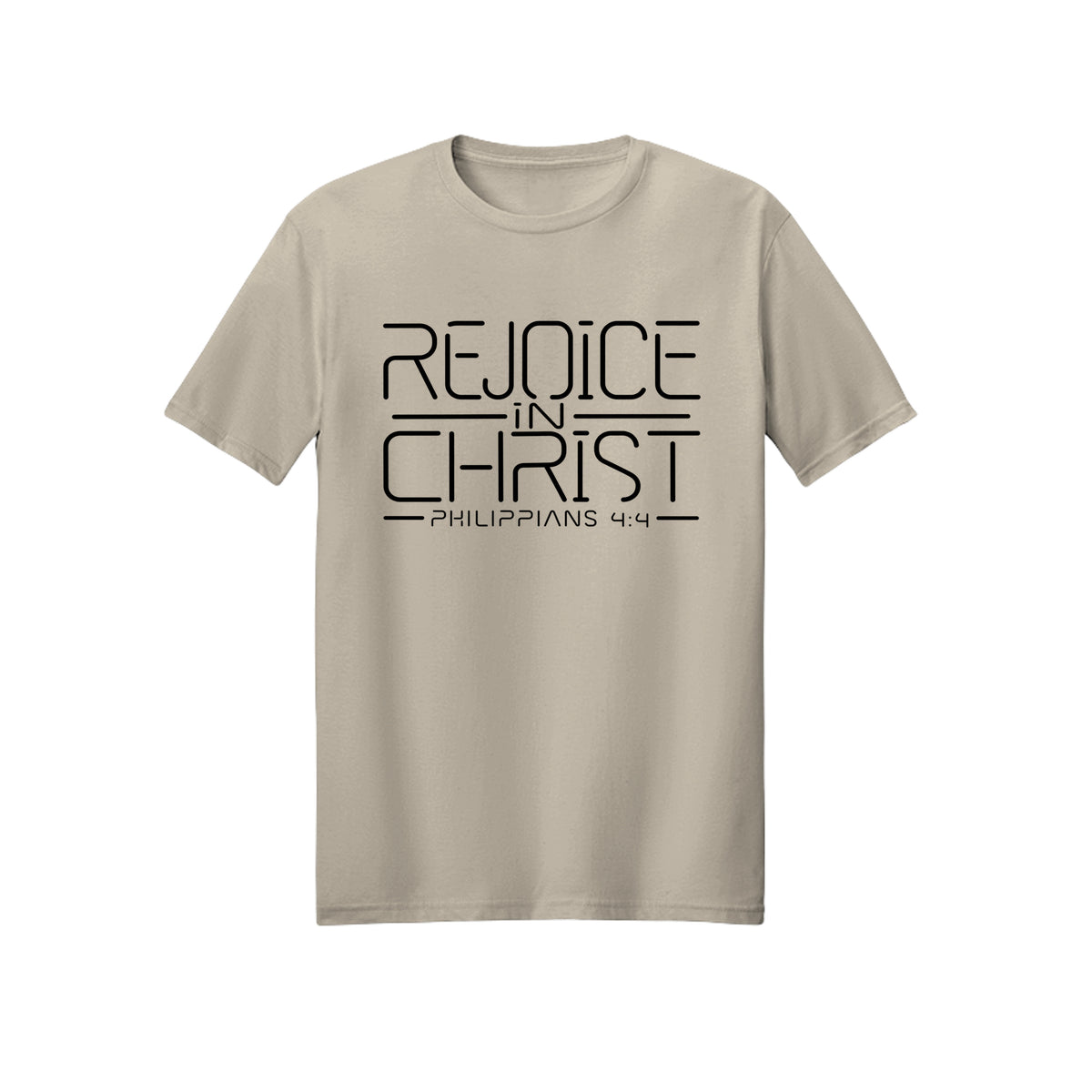 Dark Modern Line Rejoice in Christ shirt in Sand