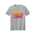Sunset Hand Lettered Rejoice in Christ shirt — 2027 LDS youth theme design, Philippians 4:4 in Ash