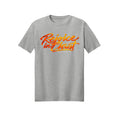 Orange Brush Script Rejoice in Christ shirt in Ash