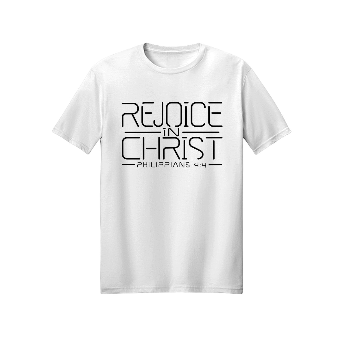 Dark Modern Line Rejoice in Christ shirt — 2027 LDS youth theme design, Philippians 4:4 in White