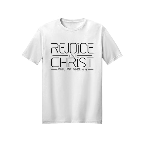 Dark Modern Line Rejoice in Christ shirt — 2027 LDS youth theme design, Philippians 4:4 in White