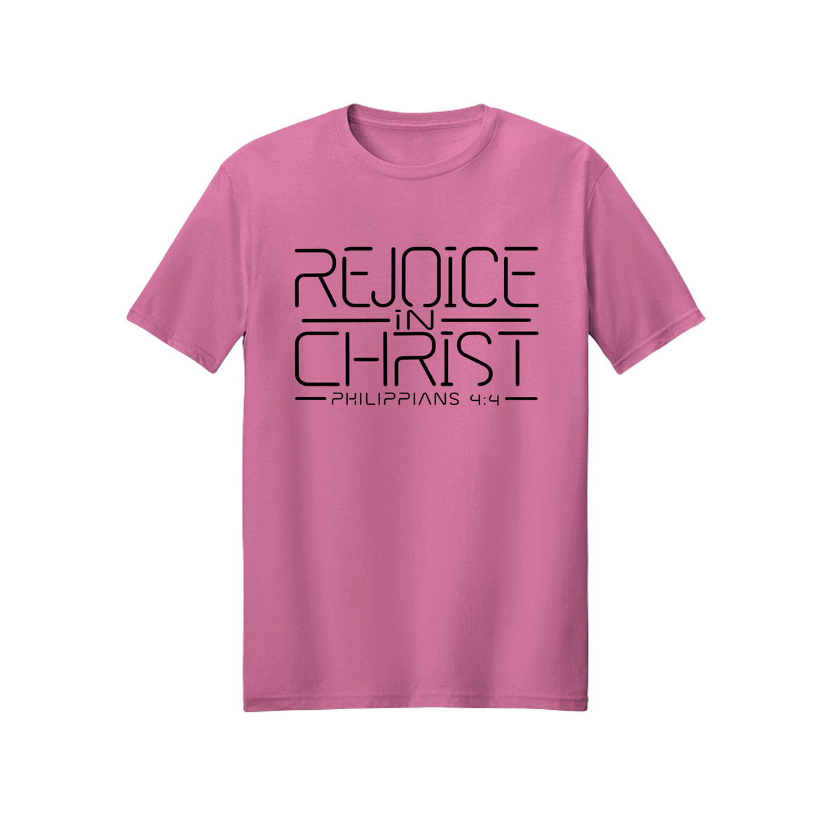 Dark Modern Line Rejoice in Christ shirt in Azalea