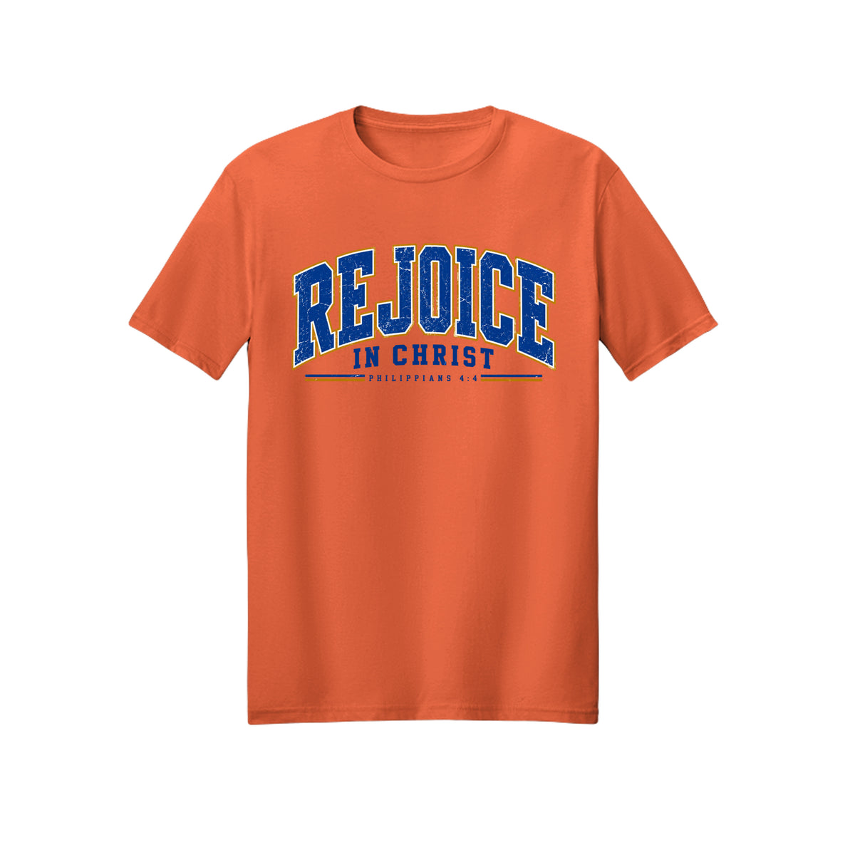 Collegiate Rejoice in Christ shirt in Orange