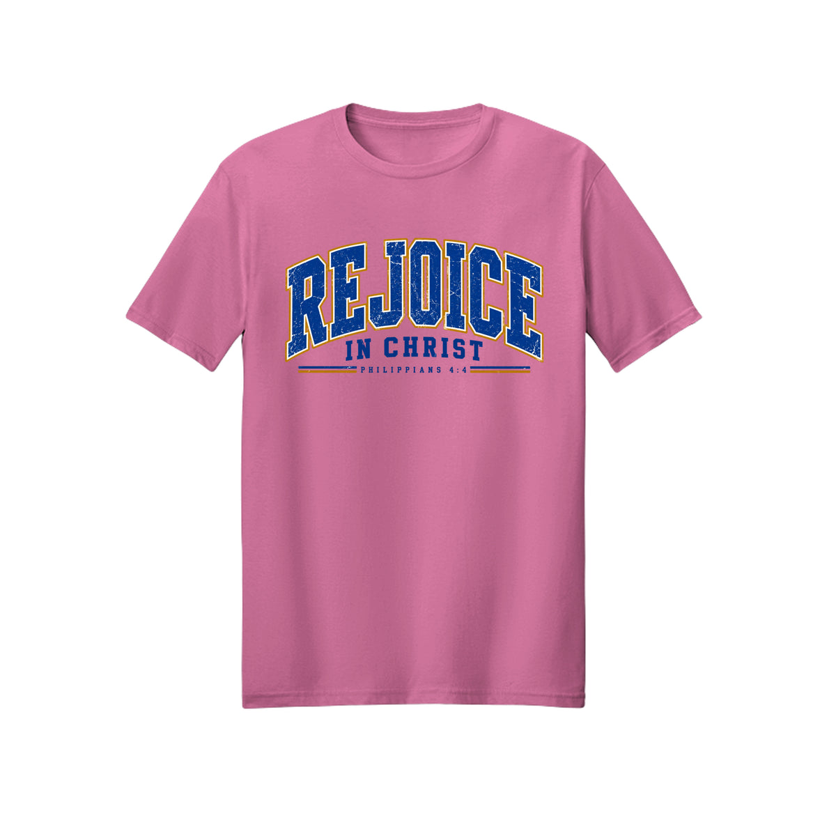 Collegiate Rejoice in Christ shirt in Azalea