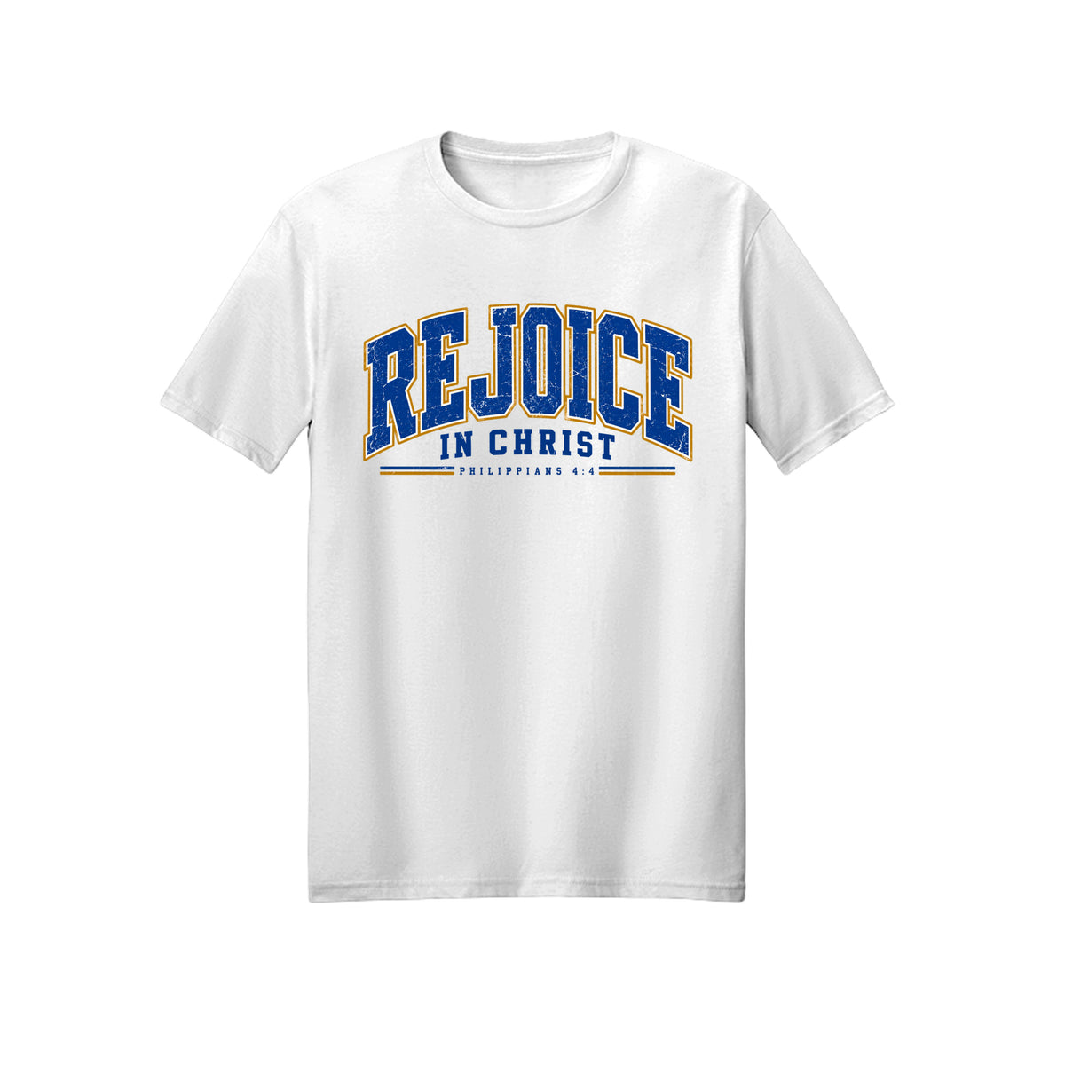 Collegiate Rejoice in Christ shirt in White