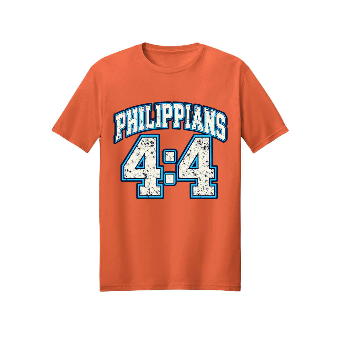 Philippians 4:4 Collegiate Rejoice in Christ shirt in Orange