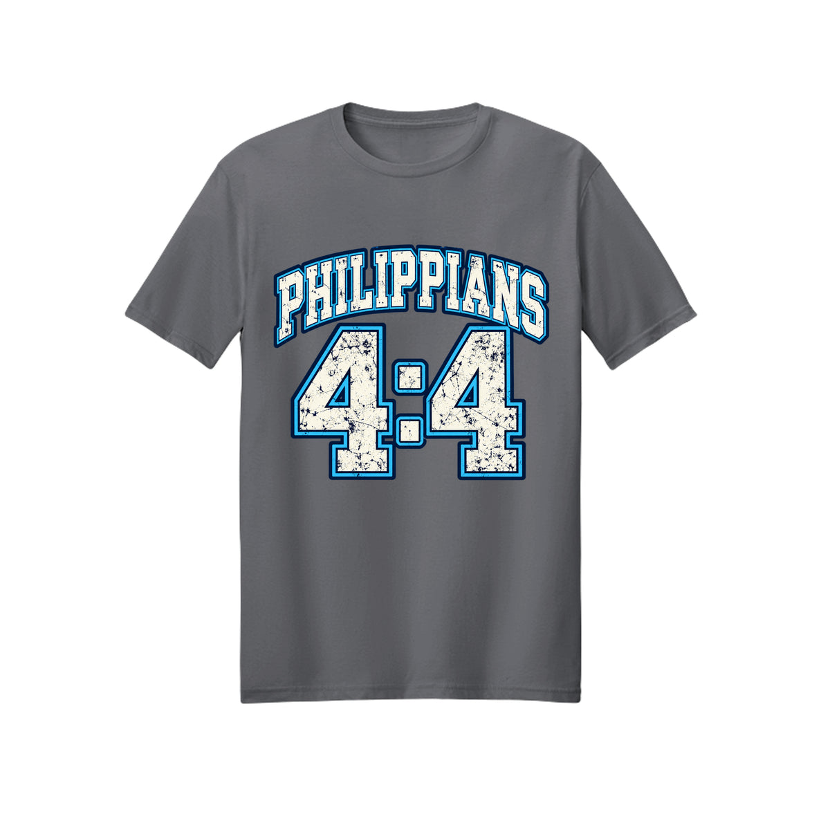 Philippians 4:4 Collegiate Rejoice in Christ shirt in Charcoal