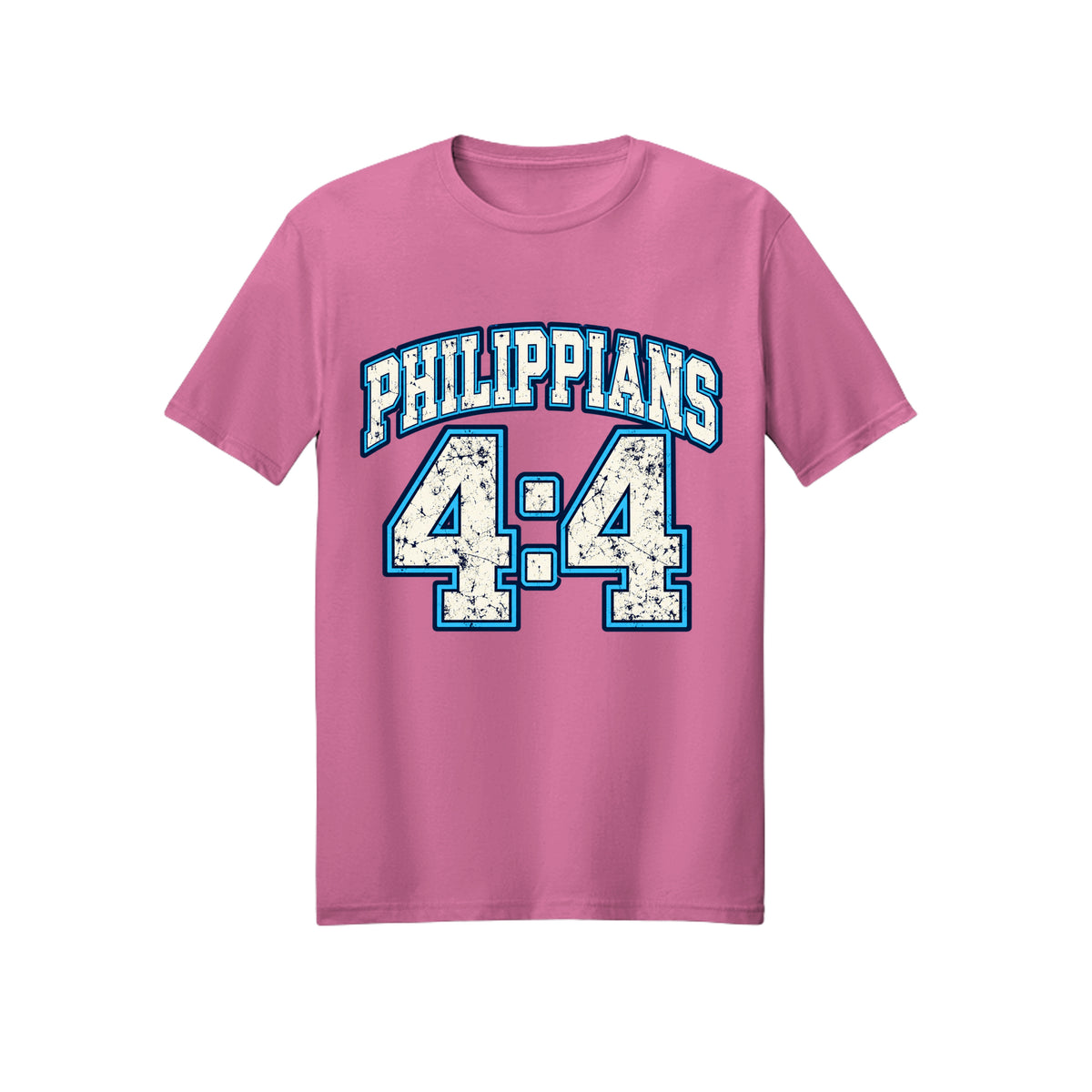 Philippians 4:4 Collegiate Rejoice in Christ shirt in Azalea