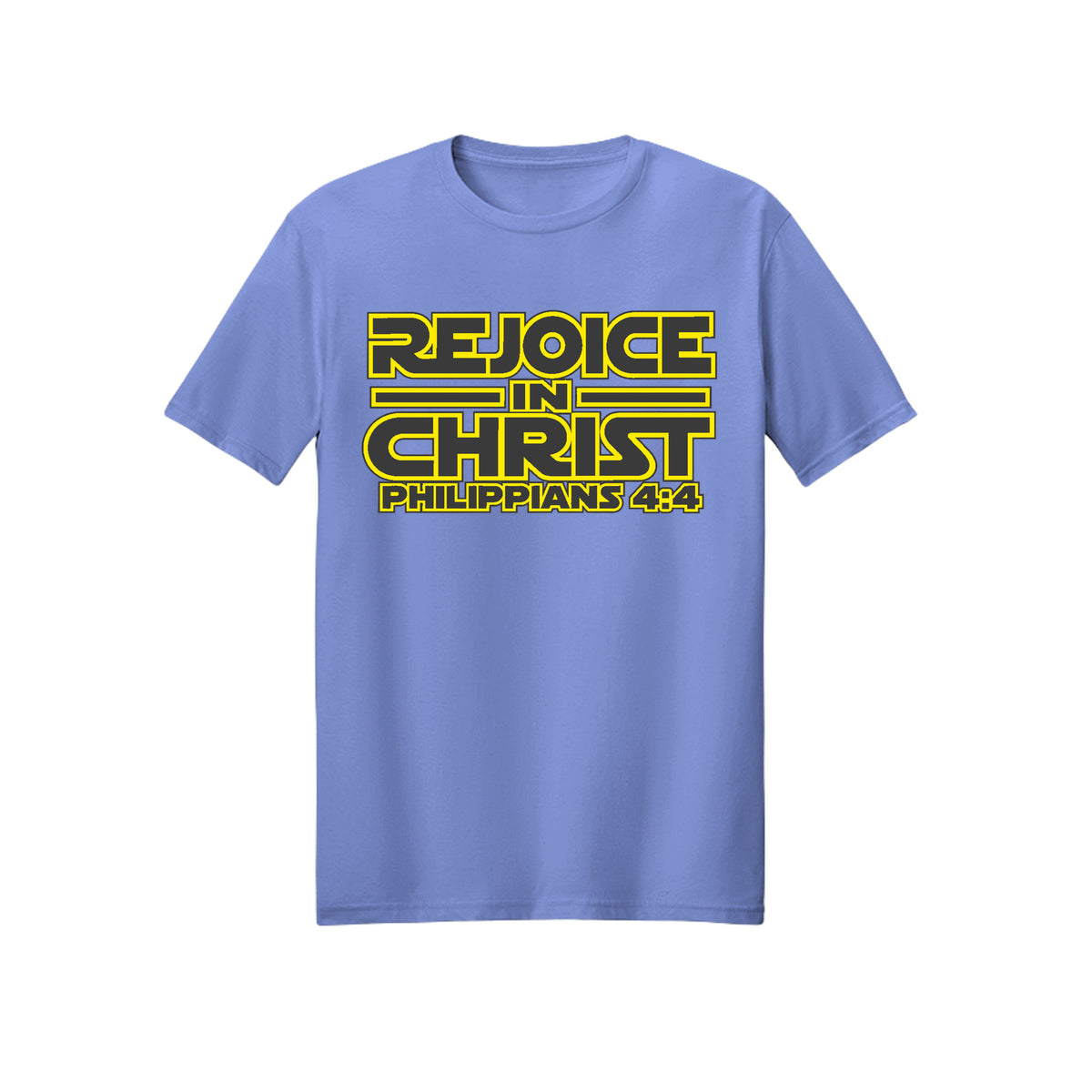 Yellow Geometric Rejoice in Christ shirt in Violet