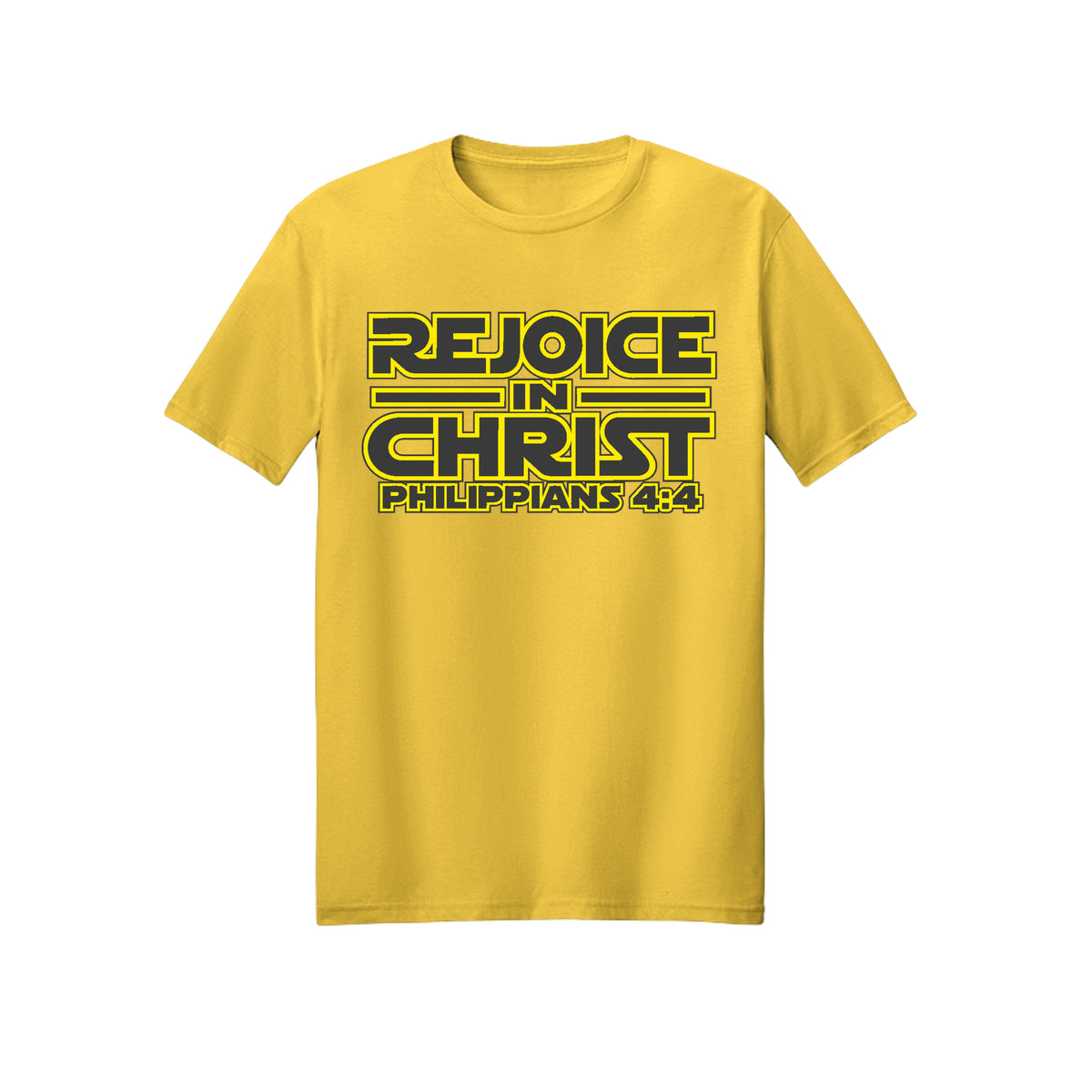 Yellow Geometric Rejoice in Christ shirt in Daisy
