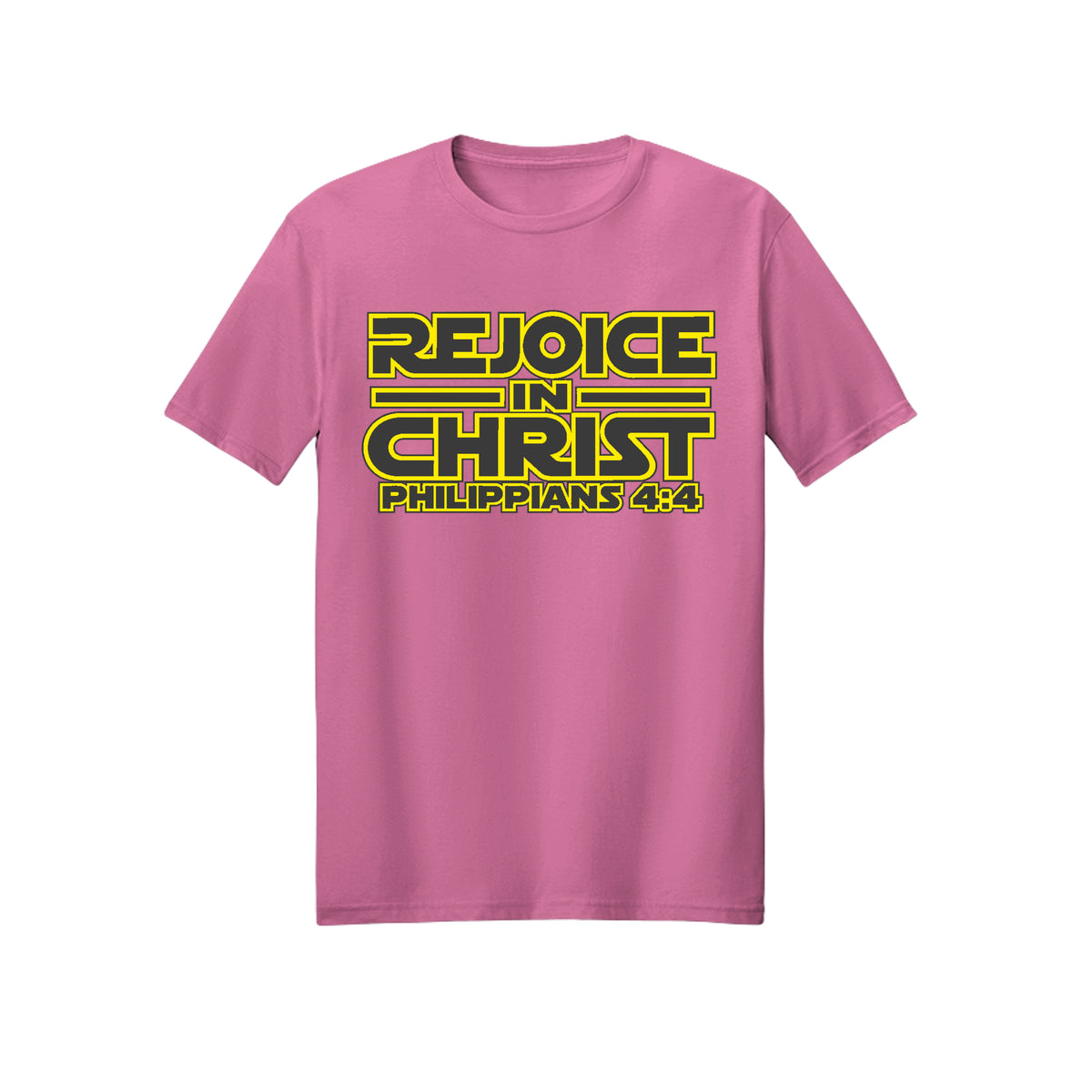 Yellow Geometric Rejoice in Christ shirt in Azalea