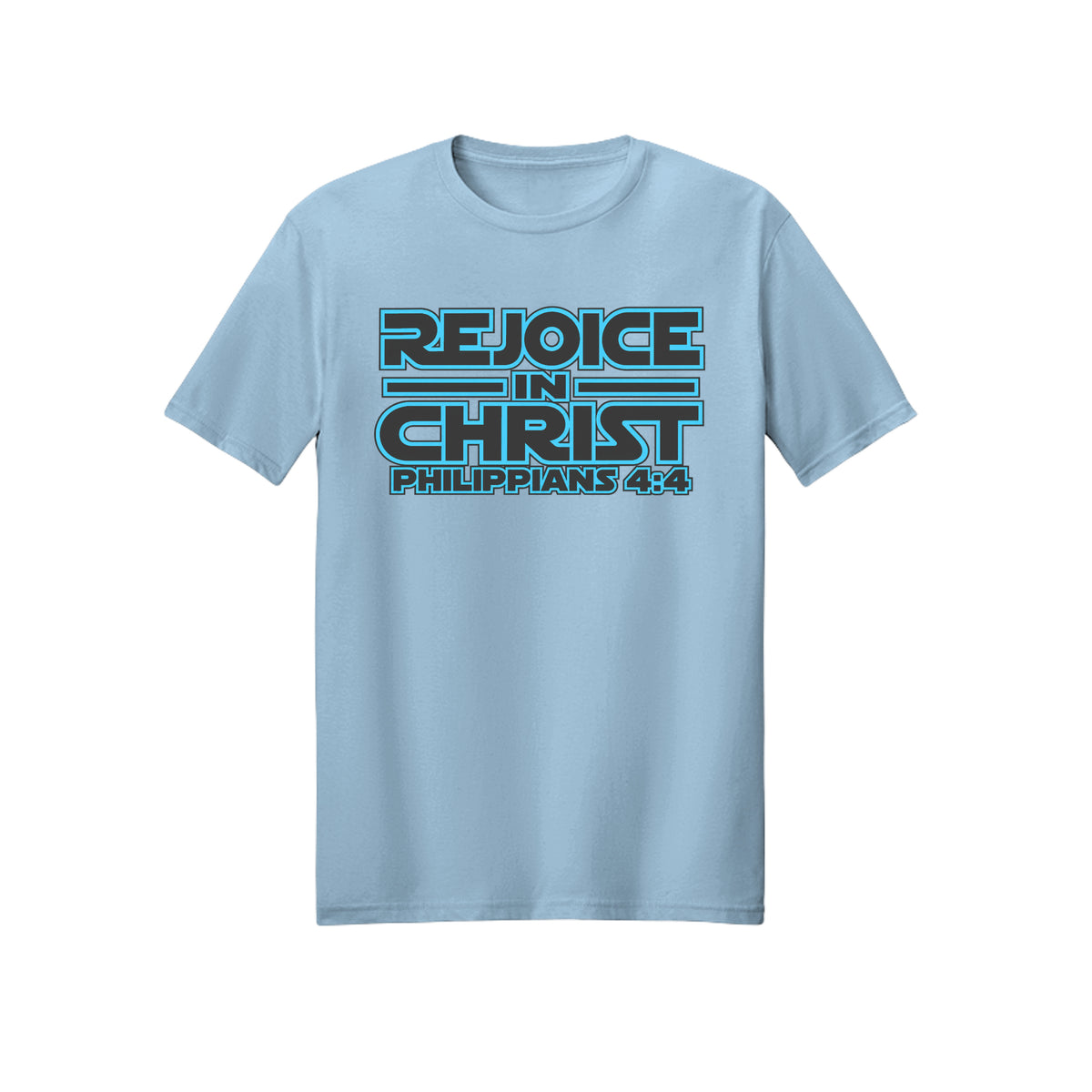 Blue Geometric Rejoice in Christ shirt in Light Blue