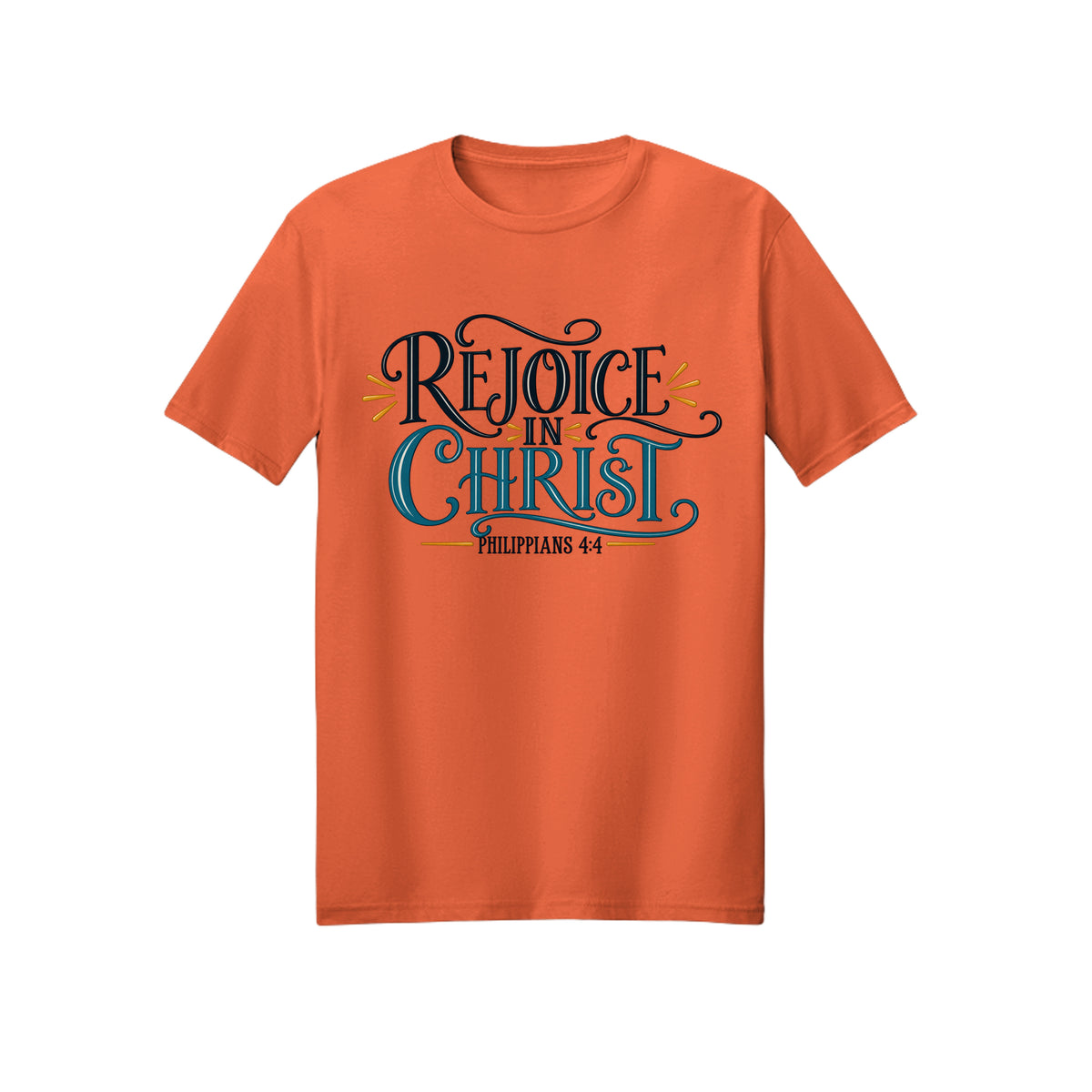 Ornate Rejoice in Christ shirt in Orange