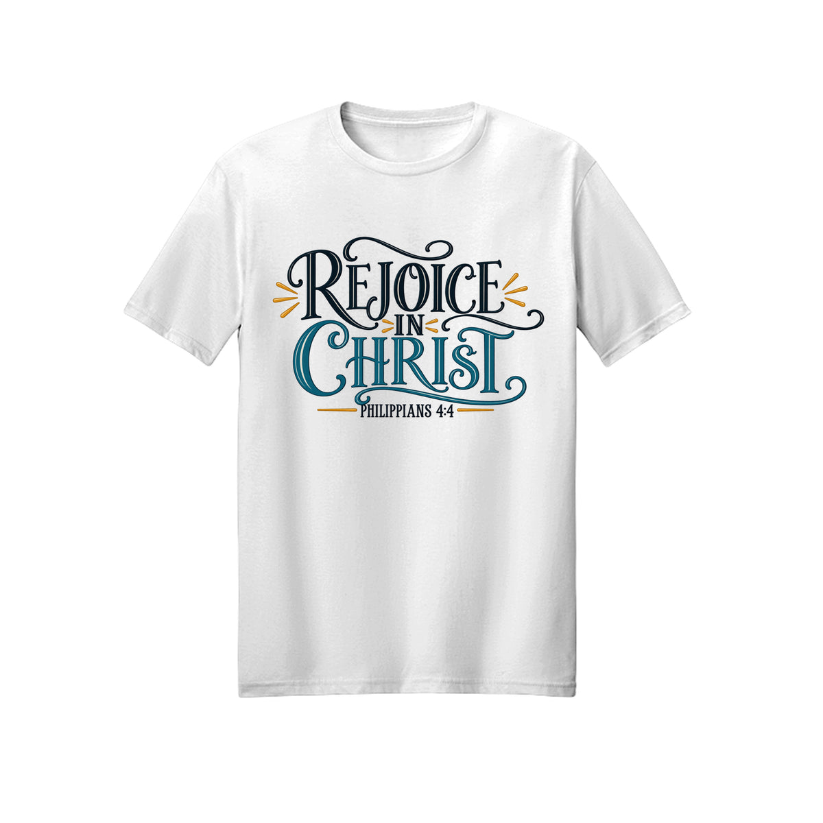 Ornate Rejoice in Christ shirt in White