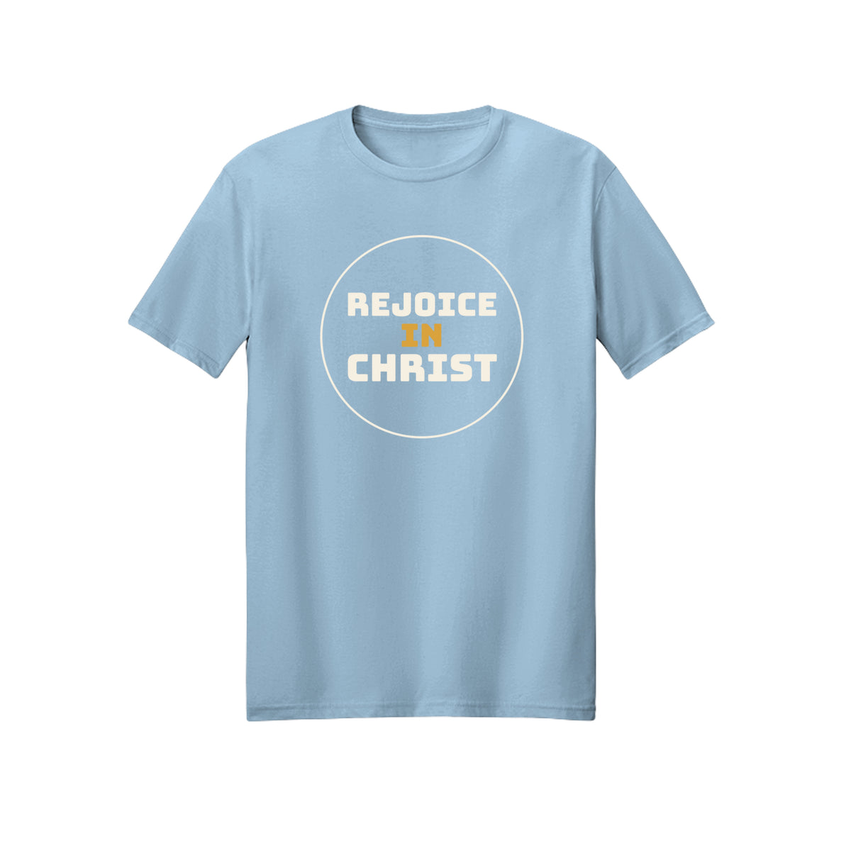 Circular Rejoice in Christ shirt in Light Blue