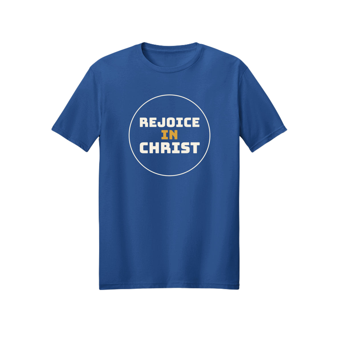 Circular Rejoice in Christ shirt in Royal