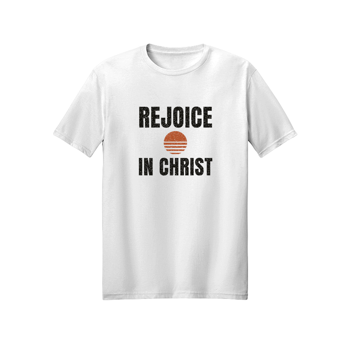 Retro Sun Badge Rejoice in Christ shirt in White