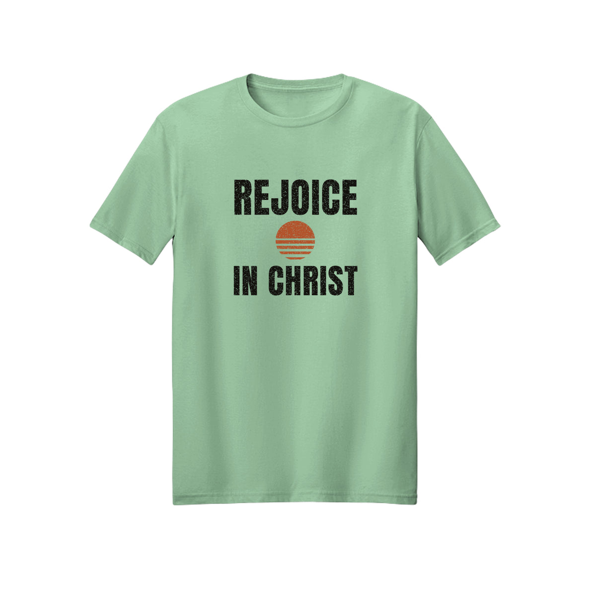 Retro Sun Badge Rejoice in Christ shirt in Mint Green