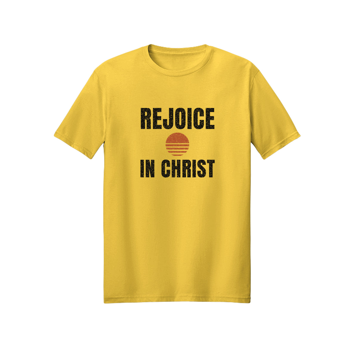 Retro Sun Badge Rejoice in Christ shirt in Daisy