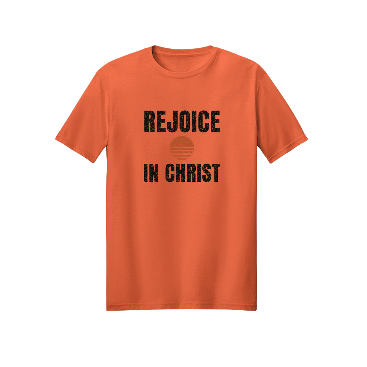 Retro Sun Badge Rejoice in Christ shirt in Orange
