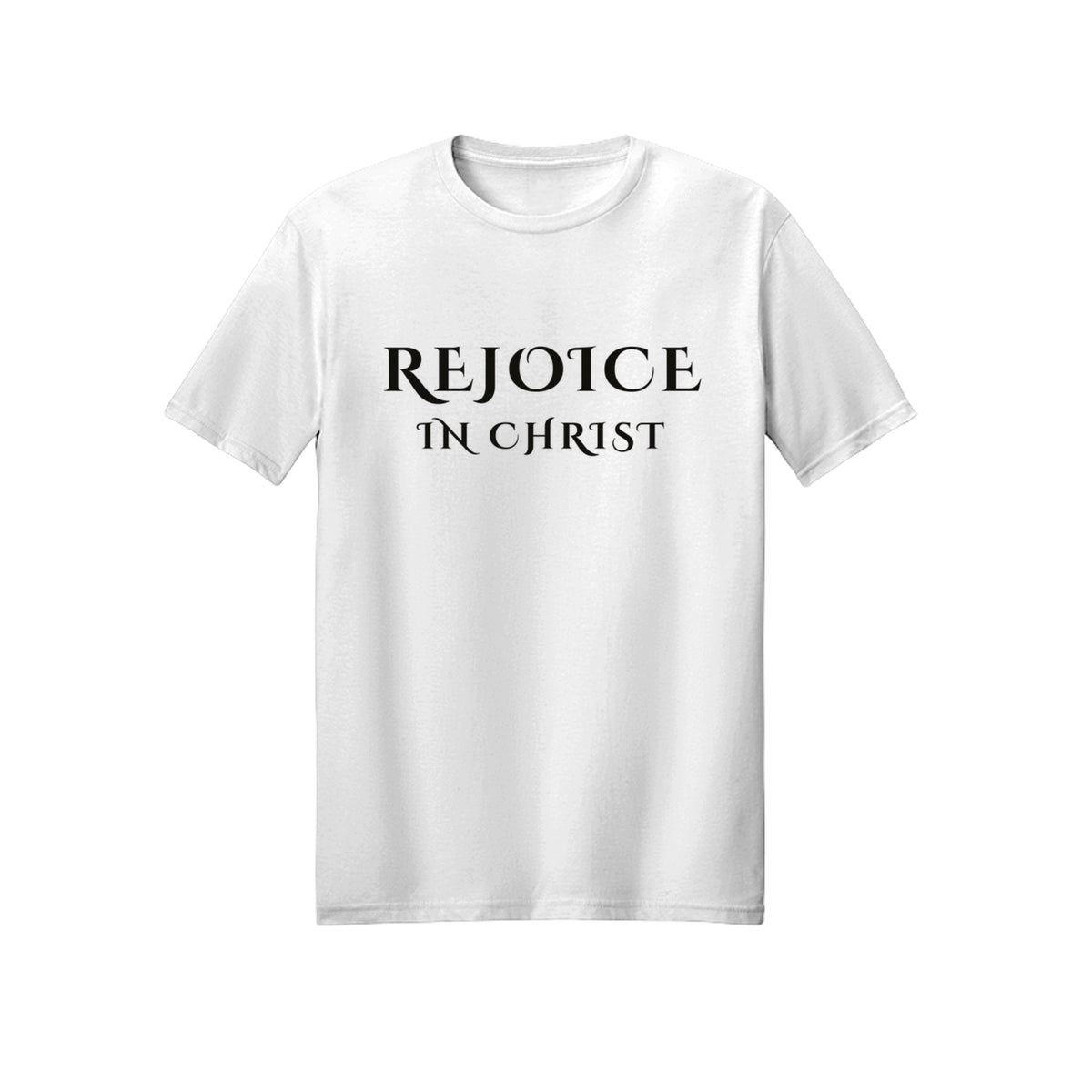 Classic Small Rejoice in Christ shirt — 2027 LDS youth theme design, Philippians 4:4 in White