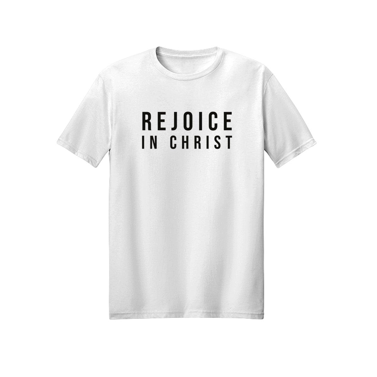 Modern Condensed Rejoice in Christ shirt in White