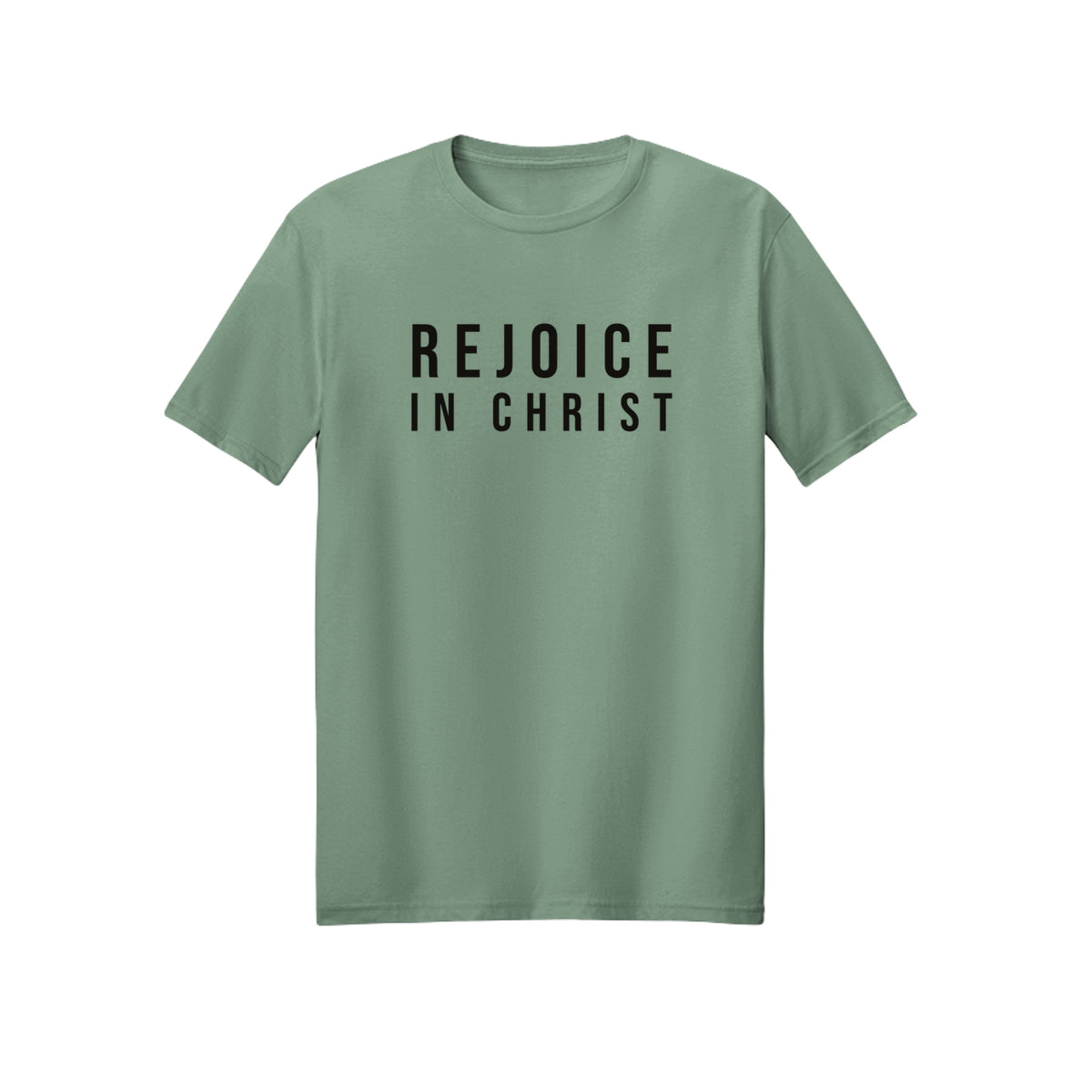 Modern Condensed Rejoice in Christ shirt in Sage