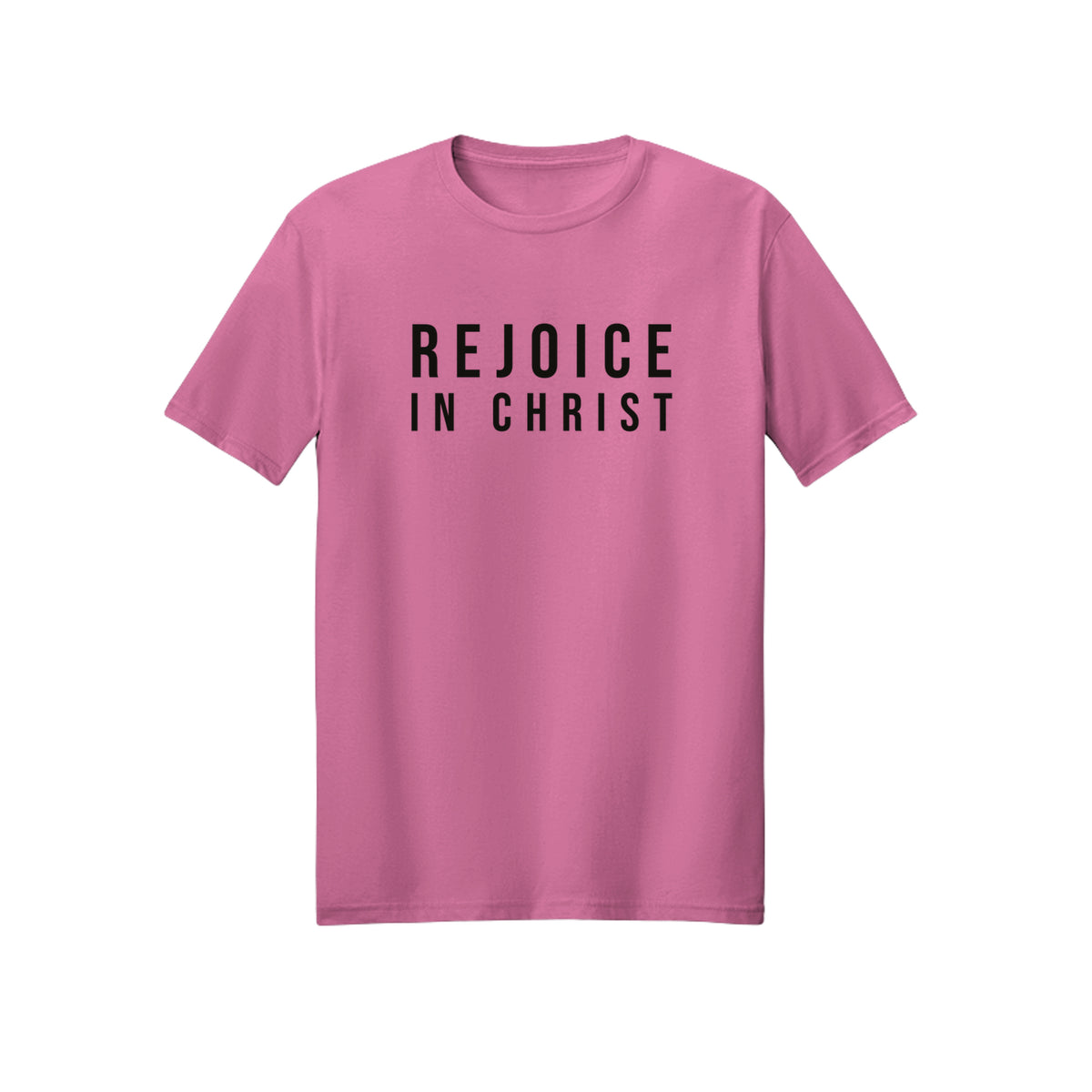 Modern Condensed Rejoice in Christ shirt in Azalea