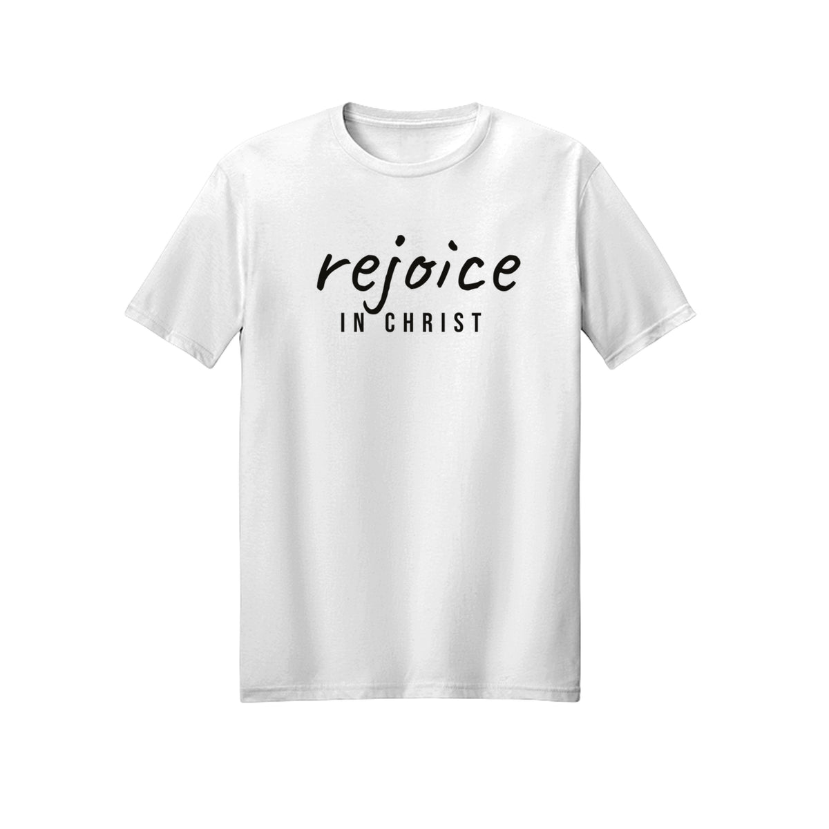 Small Modern Rejoice in Christ shirt in White