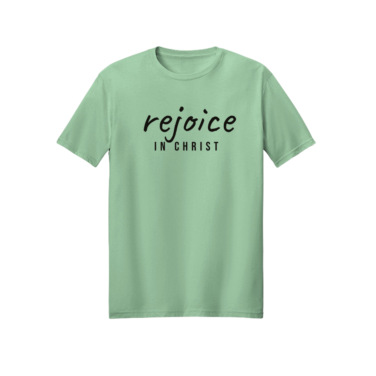 Small Modern Rejoice in Christ shirt in Mint Green