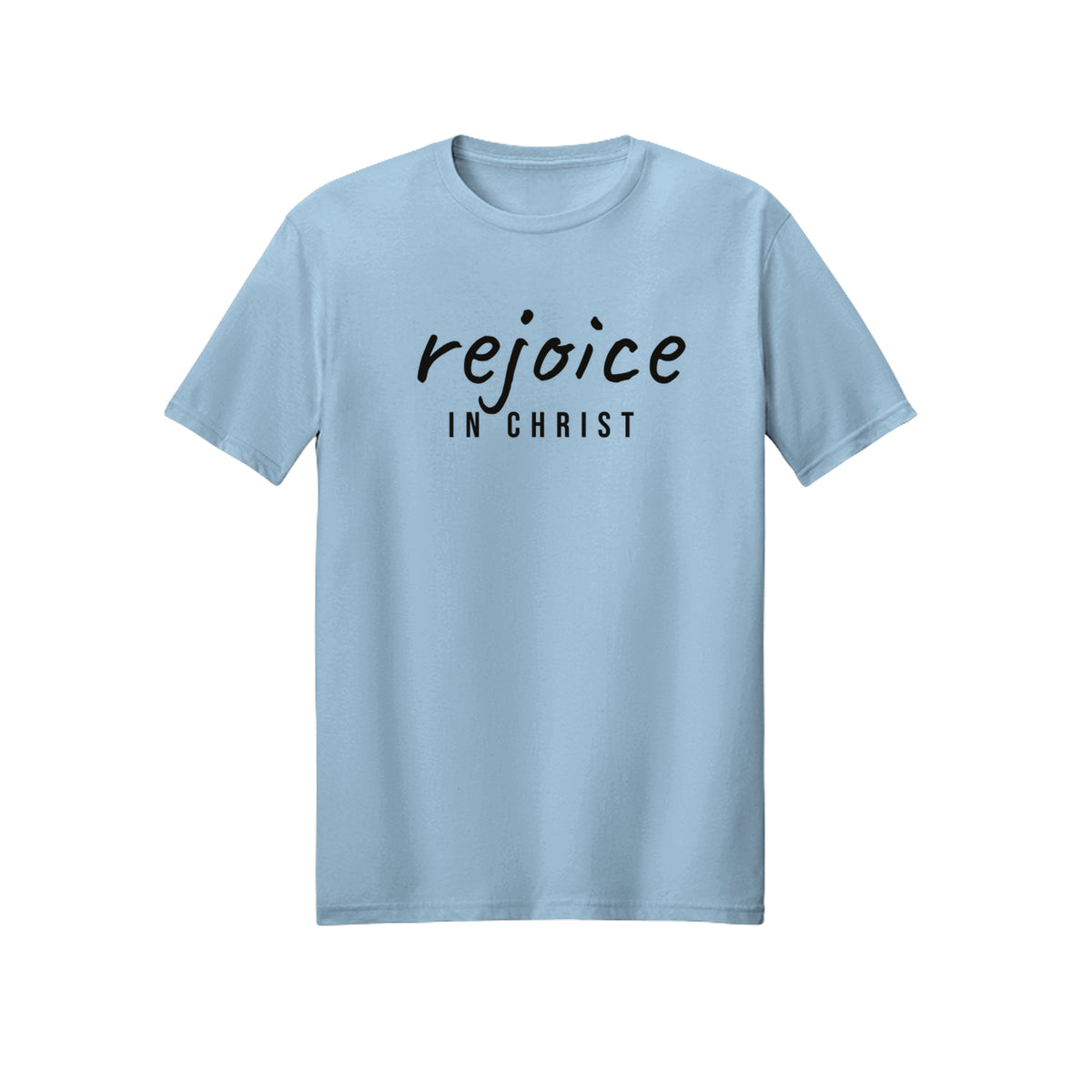Small Modern Rejoice in Christ shirt in Light Blue