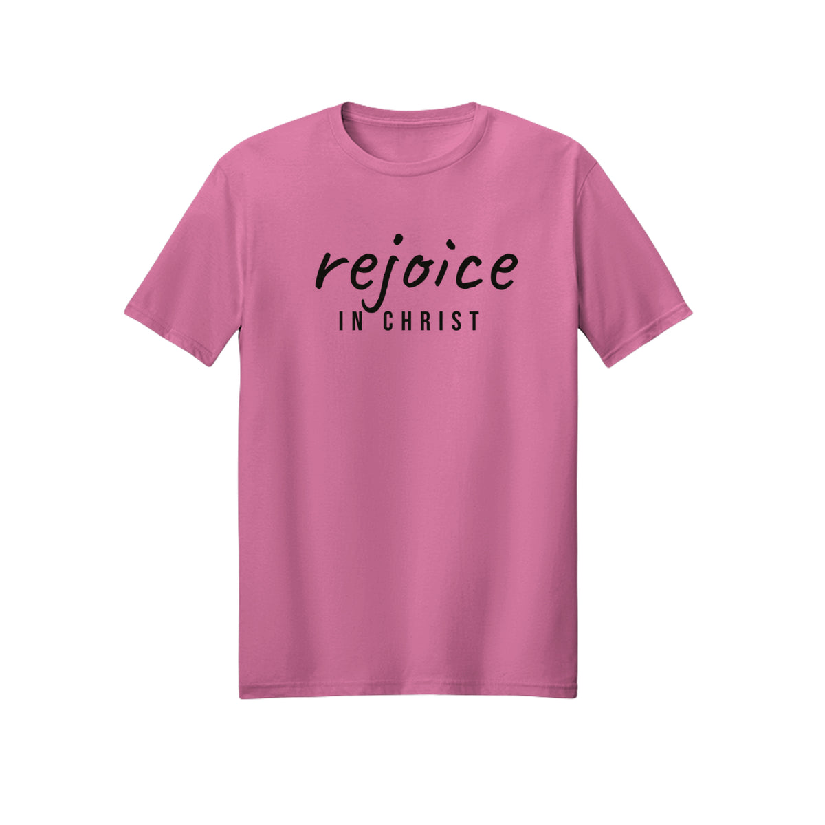 Small Modern Rejoice in Christ shirt in Azalea