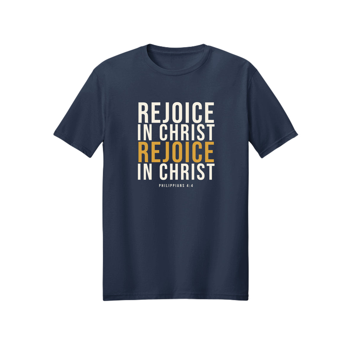 Stacked Rejoice in Christ shirt in Navy