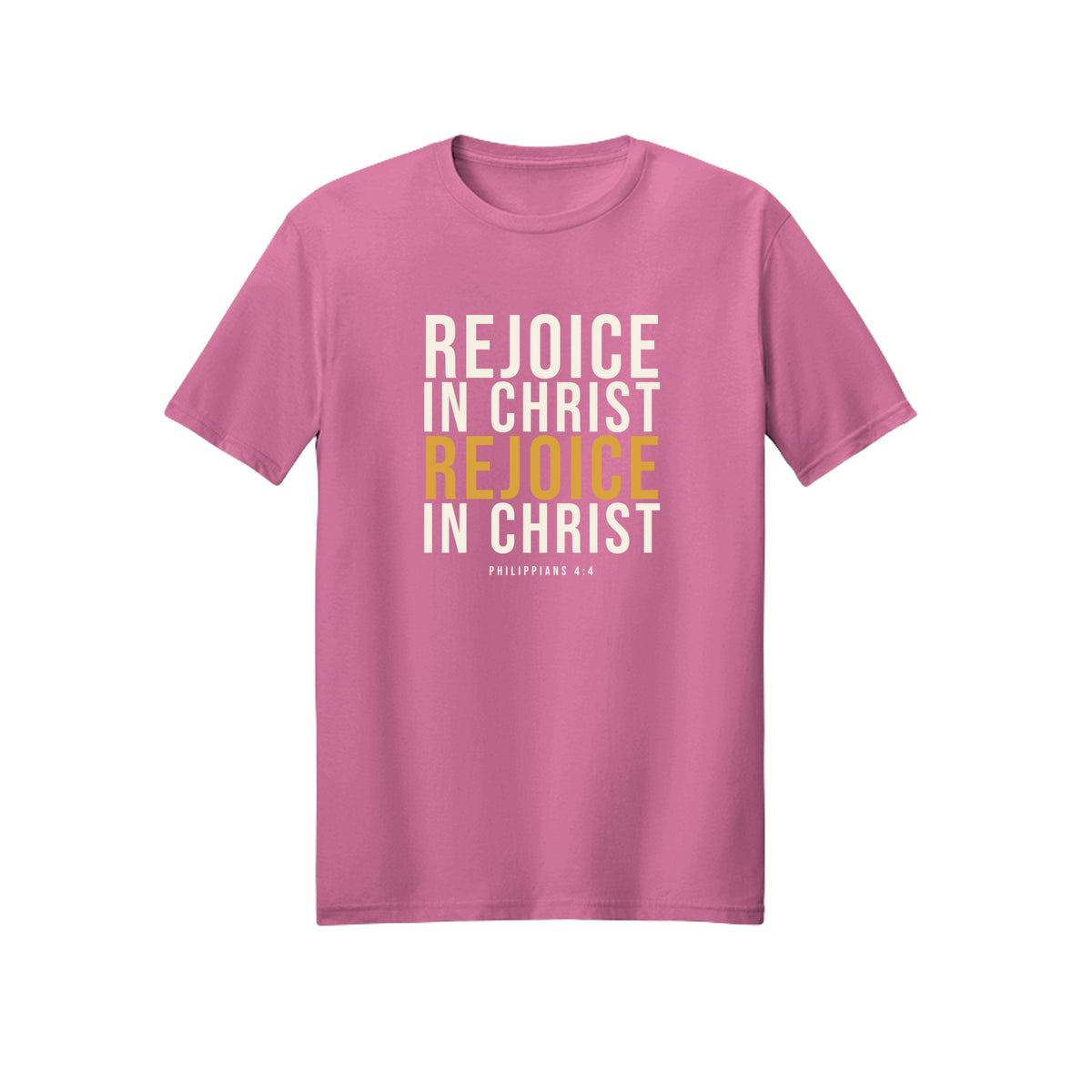 Stacked Rejoice in Christ shirt in Azalea