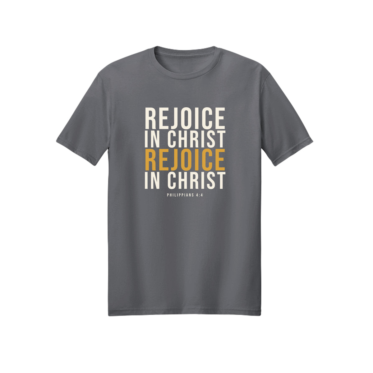 Stacked Rejoice in Christ shirt in Charcoal